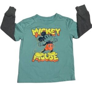 Disney Mickey Mouse Kids Long Sleeve Shirt - Teal and Grey